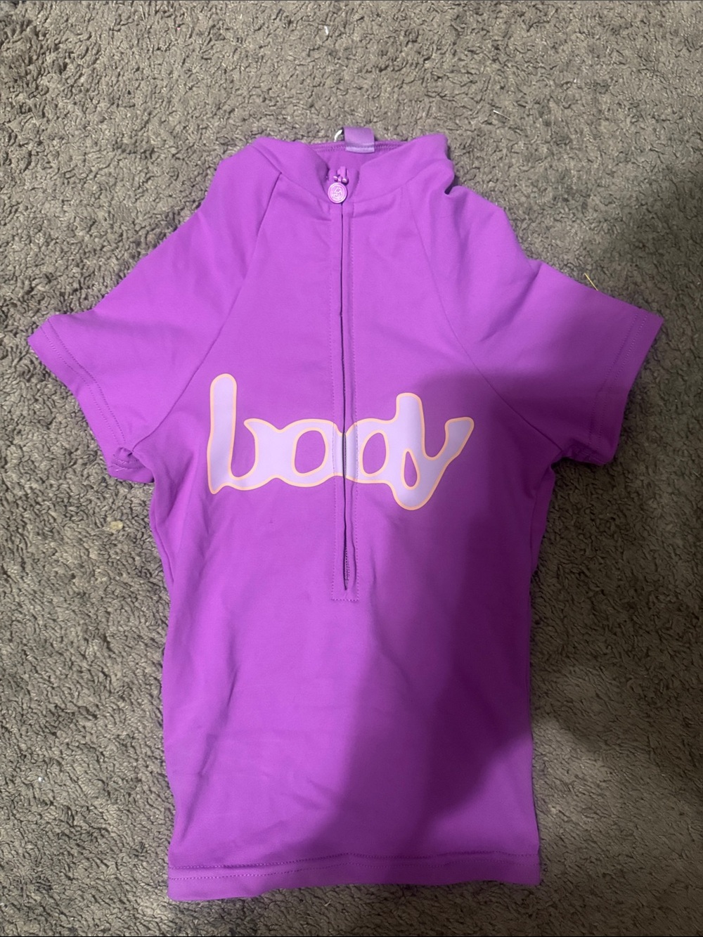 Purple Short-Sleeve Crop Top with Front Zip